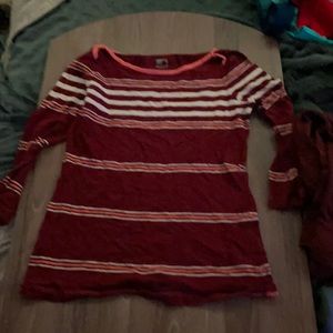 Striped red shirt, three quarter sleeve